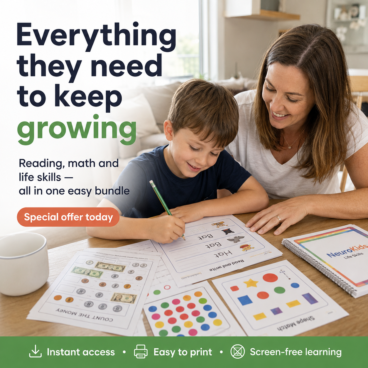 NeuroKids™ Mega Bundle- Sistema Completo de Aprendizaje: Matemáticas + Lectura + Independencia