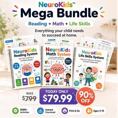 NeuroKids™ Mega Bundle- Sistema Completo de Aprendizaje: Matemáticas + Lectura + Independencia